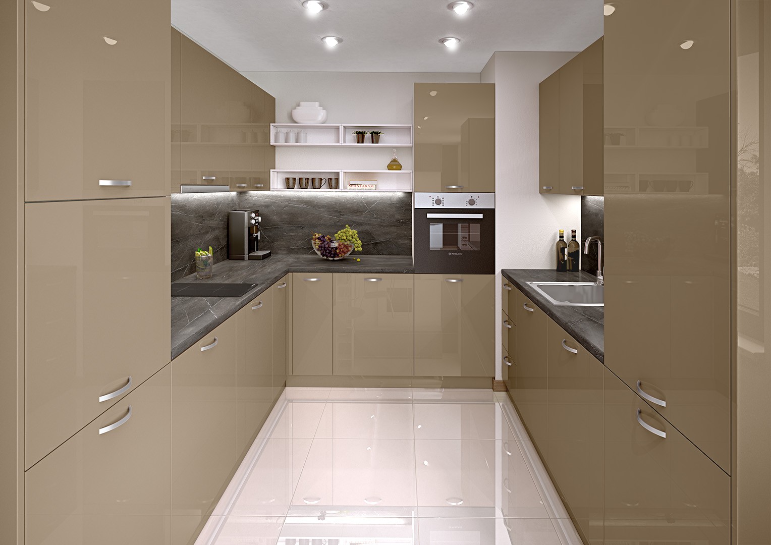 Σύνθεση Κουζίνας μήκος 14.00 μ ύψος 2,17 μ βάθος 0,60 μ, Glosmax 282/210/222 Vizon, Genomax